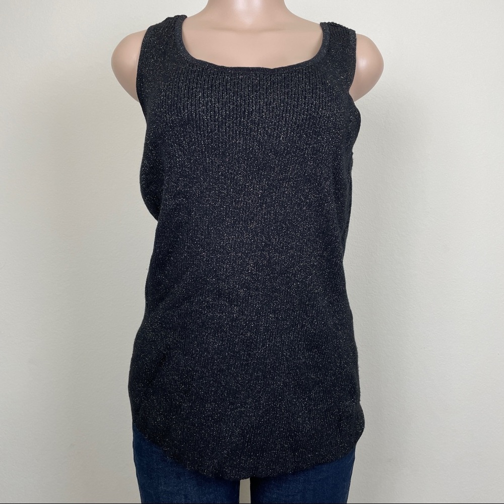 Lane Bryant Plus Sz 18/20 Sleeveless Metallic Ribbed Knit Tank Top Black